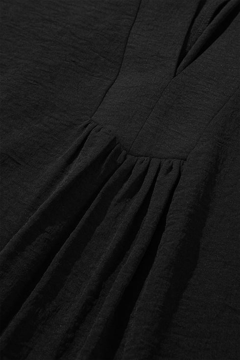 Solid Notched Neck Short Sleeve Loose Maxi Dress