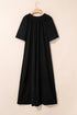 Solid Notched Neck Short Sleeve Loose Maxi Dress