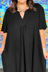 Solid Notched Neck Short Sleeve Loose Maxi Dress