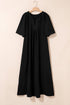 Solid Notched Neck Short Sleeve Loose Maxi Dress