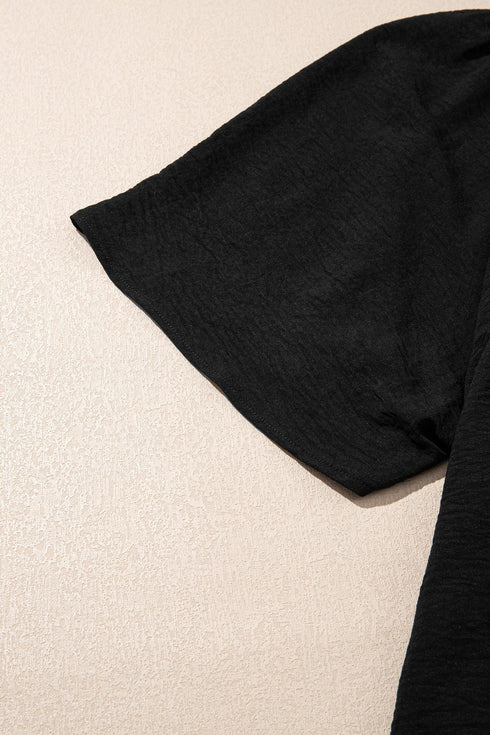 Solid Notched Neck Short Sleeve Loose Maxi Dress
