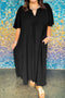 Solid Notched Neck Short Sleeve Loose Maxi Dress