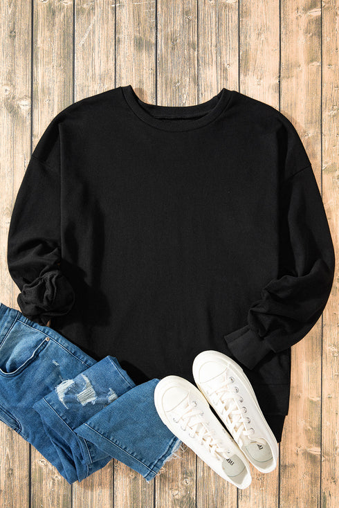 Solid O Neck High Low Hem Pullover Sweatshirt