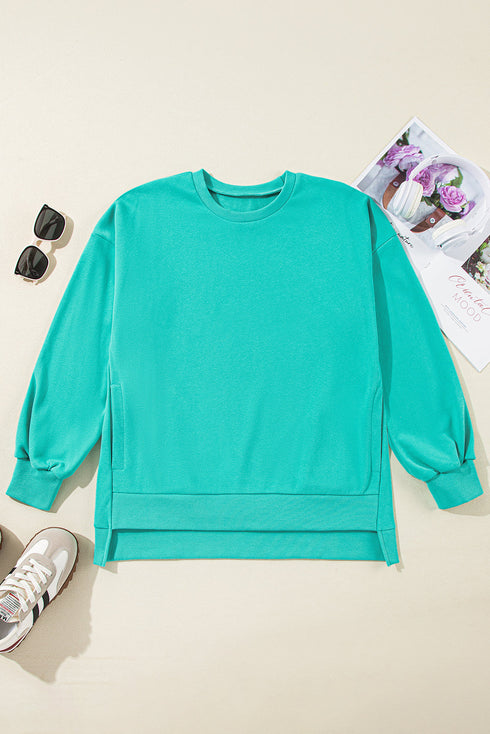 Solid O Neck High Low Hem Pullover Sweatshirt