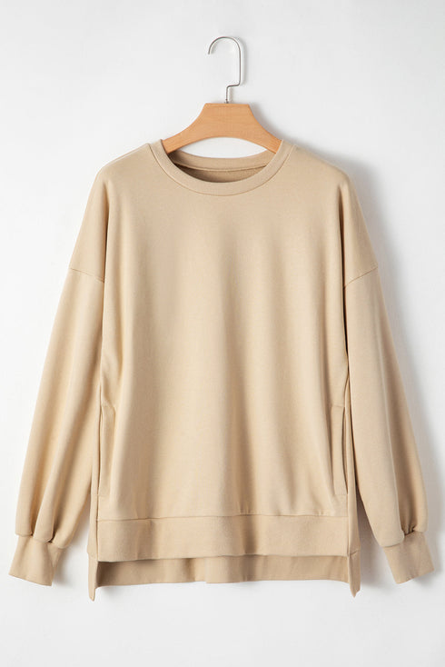 Solid O Neck High Low Hem Pullover Sweatshirt