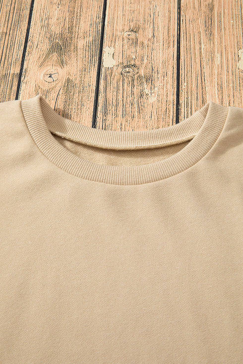 Solid O Neck High Low Hem Pullover Sweatshirt