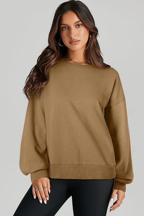 Solid O Neck High Low Hem Pullover Sweatshirt