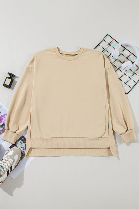 Solid O Neck High Low Hem Pullover Sweatshirt