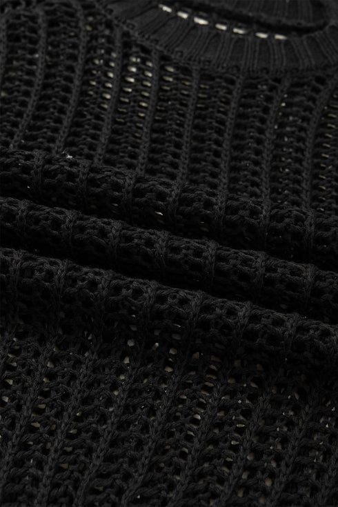 Solid Open Knit Bow Tie Detail Short Sleeve Sweater