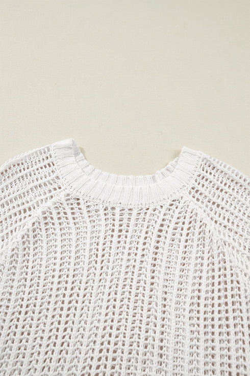 Solid Open Knit Bow Tie Detail Short Sleeve Sweater