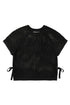 Solid Open Knit Bow Tie Detail Short Sleeve Sweater