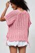 Solid Open Knit Bow Tie Detail Short Sleeve Sweater