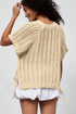 Solid Open Knit Bow Tie Detail Short Sleeve Sweater