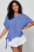 Solid Open Knit Bow Tie Detail Short Sleeve Sweater