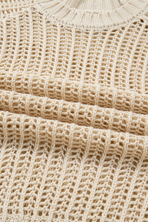 Solid Open Knit Bow Tie Detail Short Sleeve Sweater