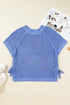 Solid Open Knit Bow Tie Detail Short Sleeve Sweater