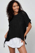 Solid Open Knit Bow Tie Detail Short Sleeve Sweater