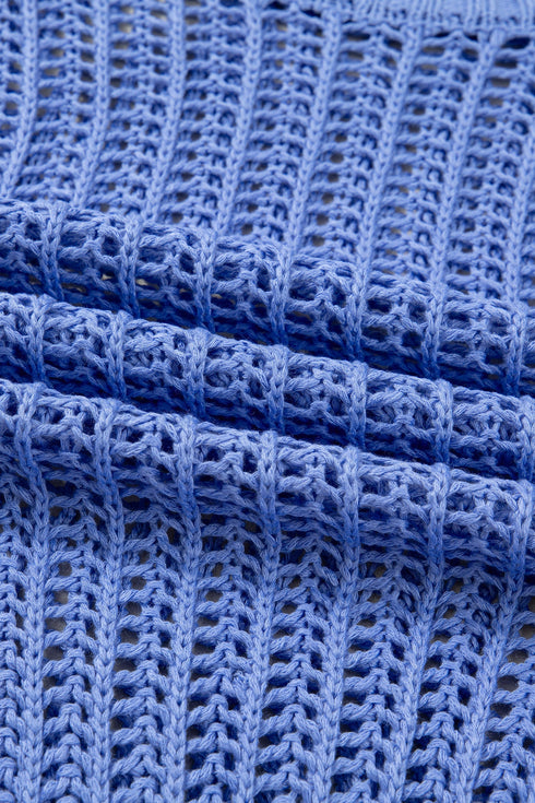Solid Open Knit Bow Tie Detail Short Sleeve Sweater