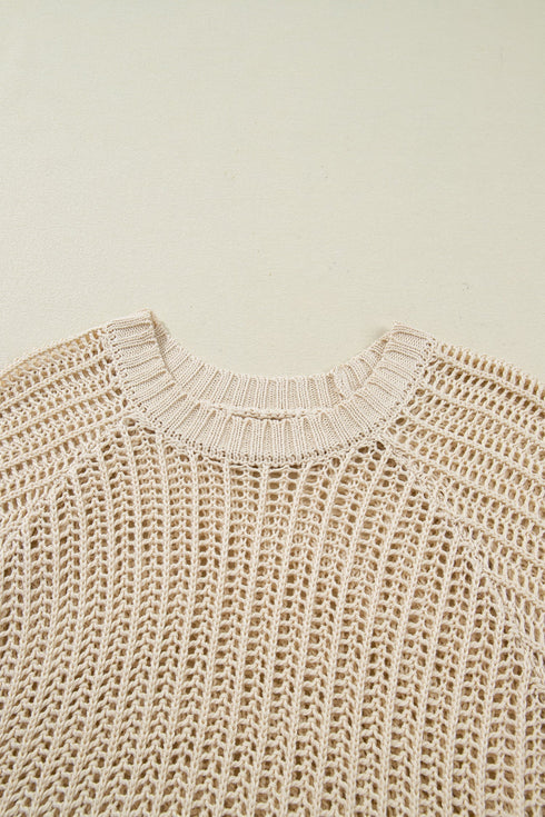 Solid Open Knit Bow Tie Detail Short Sleeve Sweater