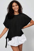 Solid Open Knit Bow Tie Detail Short Sleeve Sweater