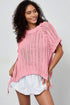 Solid Open Knit Bow Tie Detail Short Sleeve Sweater