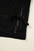 Solid Open Knit Bow Tie Detail Short Sleeve Sweater