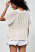 Solid Open Knit Bow Tie Detail Short Sleeve Sweater
