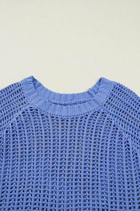 Solid Open Knit Bow Tie Detail Short Sleeve Sweater