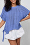 Solid Open Knit Bow Tie Detail Short Sleeve Sweater