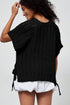 Solid Open Knit Bow Tie Detail Short Sleeve Sweater