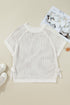 Solid Open Knit Bow Tie Detail Short Sleeve Sweater