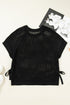 Solid Open Knit Bow Tie Detail Short Sleeve Sweater