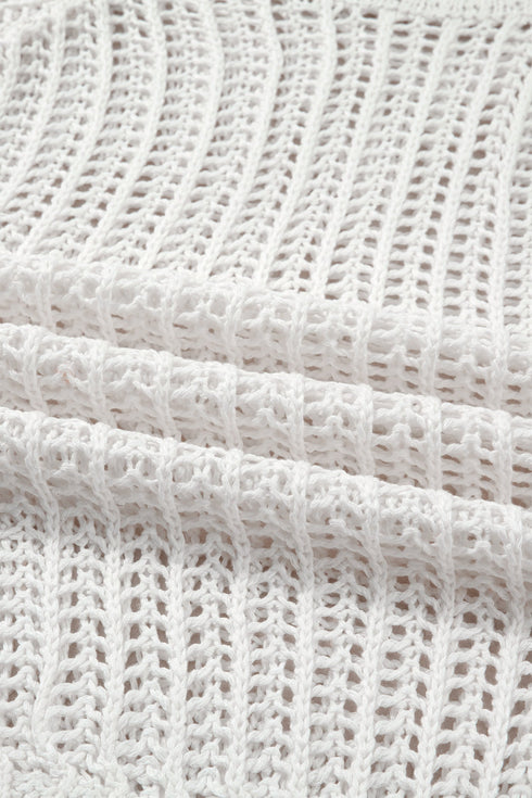 Solid Open Knit Bow Tie Detail Short Sleeve Sweater