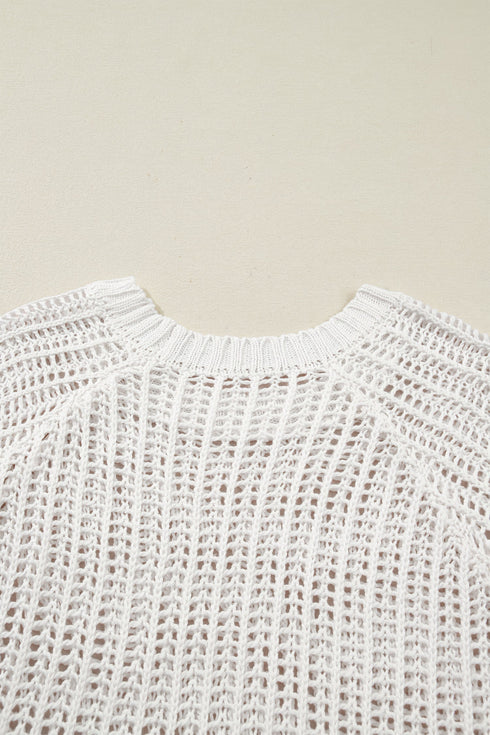 Solid Open Knit Bow Tie Detail Short Sleeve Sweater