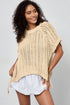 Solid Open Knit Bow Tie Detail Short Sleeve Sweater