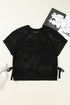 Solid Open Knit Bow Tie Detail Short Sleeve Sweater