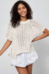 Solid Open Knit Bow Tie Detail Short Sleeve Sweater