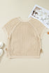 Solid Open Knit Bow Tie Detail Short Sleeve Sweater