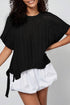 Solid Open Knit Bow Tie Detail Short Sleeve Sweater