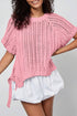 Solid Open Knit Bow Tie Detail Short Sleeve Sweater