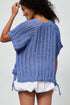 Solid Open Knit Bow Tie Detail Short Sleeve Sweater