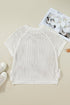 Solid Open Knit Bow Tie Detail Short Sleeve Sweater