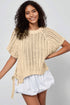Solid Open Knit Bow Tie Detail Short Sleeve Sweater
