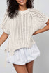 Solid Open Knit Bow Tie Detail Short Sleeve Sweater