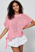 Solid Open Knit Bow Tie Detail Short Sleeve Sweater