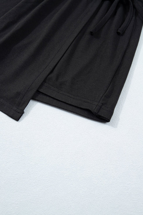 Solid Oversize Tee Tie Wrap Mini Skort Two Piece Set