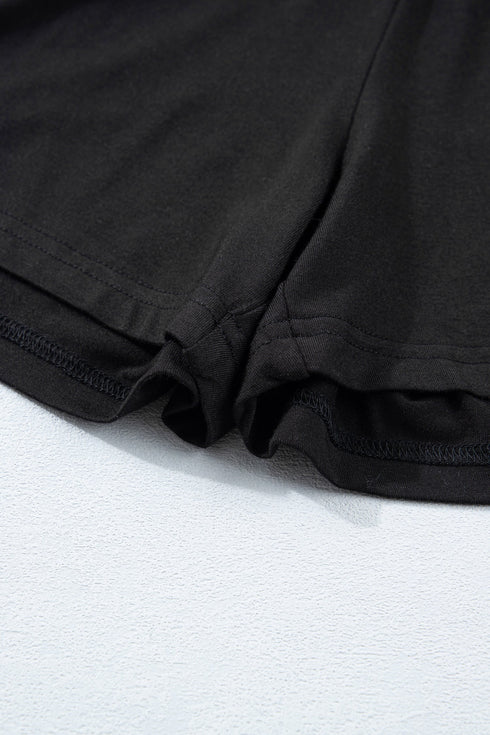 Solid Oversize Tee Tie Wrap Mini Skort Two Piece Set