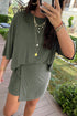 Solid Oversize Tee Tie Wrap Mini Skort Two Piece Set
