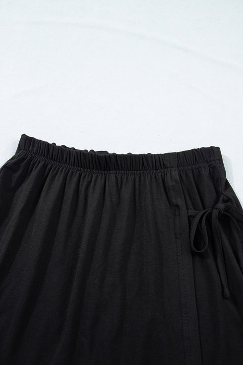 Solid Oversize Tee Tie Wrap Mini Skort Two Piece Set