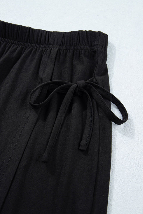 Solid Oversize Tee Tie Wrap Mini Skort Two Piece Set